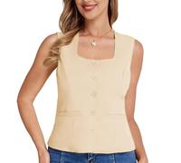 Vest Waistcoat for Women Casual Button Down Vest Coat with Adjustment Buckle Apricot S