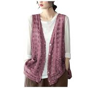 Vest Women Hollow Lace Boho Cardigan Single Breasted Crochet Gilet Sleeveless V-Neck Open Front Hippie Cardigan Vintage Button Down Crop Top Jacket Retro Draped Cover Up Summer Tank (Purple, One Size)