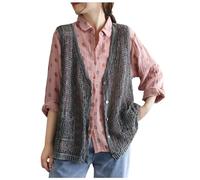 Vest Women Hollow Lace Boho Cardigan Single Breasted Crochet Gilet Sleeveless V-Neck Open Front Hippie Cardigan Vintage Button Down Crop Top Jacket Retro Draped Cover Up Summer Tank (Grey, One Size)