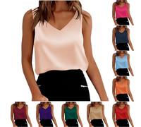 Vest Women Satin Silk Plain Tank Tops Clearance Glossy Smooth Camisole Blouses Elegant Undershirt Comfy Sleeveless T-Shirts Beach V-Neck Cami Summer Basic Tanks Shirt Loose Casual Going Out Top Navy
