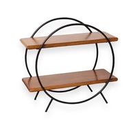 Vesta Homes Circular Mango Wood & Iron Countertop Organiser Rack | Handmade Shelf for Kitchen, Bathroom, Bedroom, Office | Storage Unit for Spices, Jars, Toiletries & Decor | 40.5x16.5x37 cm