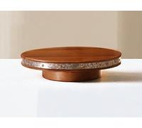 Vesta Homes Round Wooden 360 degree Rotating Cake Stand, Pizza Stand, Dessert Platter, Stand for Dining Table, Diameter - 9.5 inch, Height - 3 inch | Handcrafted in India (Brown)(Standard)