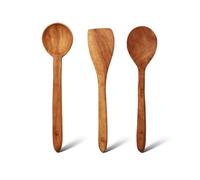Vesta Homes Vesta Homes Neem Wood Spoon, Compact Flip, Spatula/Ladle for Cooking Dosa,Roti,Chapati, Soup and Vegetables | Premium Wooden Kitchen Tools | No Polish | Non-Stick | Set of 3 (Brown)(Large)