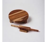 Vesta Homes Wooden Chakla Belan Set for Kitchen | Premium Solid Wood Roti Rolling Board and Pin with Stand | 10 * 10 * 3, 13 * 1.75 Inches | No Chemical Polish | Handcrafted in India