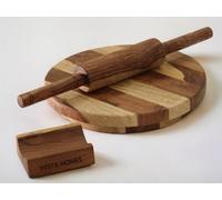 Vesta Homes Wooden Chakla Belan Set for Kitchen | Premium Solid Wood Roti Rolling Board and Pin with Stand | 9 * 9 * 1.5, 13 * 1.75 Inches | No Chemical Polish | Handcrafted in India