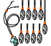 Vestamore 10 Pcs Crystal Cage Necklace Holder, Black Adjustable Natural Stone Mesh Necklace, Retro Macrame Pendant Rope with Wooden Bead Detail