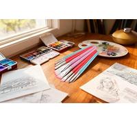 Vestamore 10 Pcs Wood Handle Paint Brush Set, Fine Tip For Halloween Makeup, Oil, Acrylic, Watercolor, For Adults, Young Artists, Students