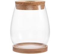 Vestamore 1000 Ml Glass Terrarium Hydroponic Plant Vase, Desktop Fish Tank With Water Drop Shape, Cork Lid, Wooden Base, Transparent Betta Fish Bowl, 5.12 X 4.72 X 3.35 In