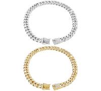 Vestamore 11.8 In Rhinestone Cuban Link Dog Collar Set, 2 Pcs Pet Necklace For Small & Medium Breeds, Gold & Silver Chain