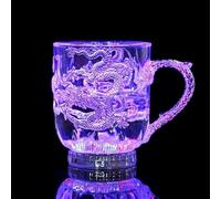 Vestamore 1pc Inductive LED Light Up Cup, 9.6 fl oz 285 mL Dragon Embossed PS Drinking Mug, Multi Color Flashing Bottom Illumination, Creative Bar Club Home Collectible, with Lifelike Dragon Pattern