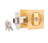 Vestamore 2.6 X 2.6 in Brushed Gold Pocket Door Lock with Key, Square Zinc Alloy Recessed Hook Hardware for Wood Doors, Bathroom and Bedroom