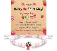 Vestamore 2 Pcs Celebration Presents, Half Strawberry Bracelet with Card, Berry Celebration Presents, Adjustable Jewelry, 6.3-10.2 in Slide Knot, Strawberry Charm, Faux Pearls, Faceted Beads
