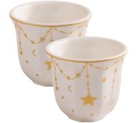 Vestamore 2 Pcs Ceramic Coffee Cups Set, White Star River Golden Decal Design, 6.1 fl oz / 180 ml, 8.5 fl oz / 250 ml Porcelain Tea Cups, Cappuccino Latte Mug for Home Office, Wedding Gift Cup