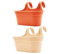 Vestamore 2 Pcs Hanging Planter Set with Double Hook, 14.2 in Plastic Resin Pot, 14.2 in / 36 cm Opening Balcony Planter, Space Saving Outdoor Hanging Baskets for Plants, Brick Red & Beige