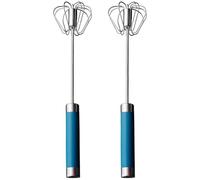 Vestamore 2 Pcs Kitchen Baking Whisk, 10 In Stainless Steel Semi Automatic Whisk, 360° Rotating Hand Push Egg Whisk, Blue