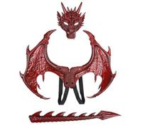 Vestamore 3 Pcs Dragon Costume, Red Ultralight Halloween Dragon Costume, 3D Wings, Face Cover and Tail Set, Realistic Scale Texture for Cosplay, Party and Carnival, Easy to Wear at Festivities