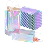 Vestamore 30 Iridescent Foil Gift Bags With Handles, Glossy Metallic Paper Party Favor Bags, Holographic Reusable Holders, 4.7×3.1×8.7