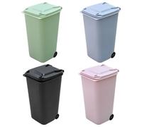 Vestamore 4 Pcs Mini Trash Can Set with Lid and Wheels, Desktop Trash Bins, Multi functional Pen Holder for Home and Office, Compact 650 ml Capacity, Easy to Clean, Black, Green, Blue, Pink