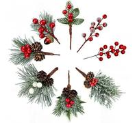 Vestamore 40 Pieces Christmas Pine Picks with Red Berries, Pinecones, Frosted Holiday Stems for Tree & Table Decorations, Winter Floral Arrangements