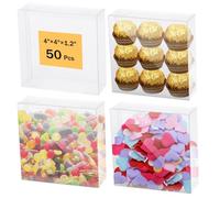 Vestamore 50 Pieces Clear Favor Boxes, Plastic Transparent Gift Boxes, 4X4X1.2 Inch Crystal Treat Boxes, Square Storage Boxes For Accessories, Chocolate