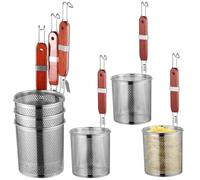 Vestamore 6 Pieces Pasta Strainer Baskets, Stainless Steel Cooker With Wood Grip, Mesh Pasta Basket, Food Skimmer For Draining, Basket For Blanching Noodles, Vegetables, Dumplings