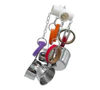 Vestamore Bird Parrot Toy with Stainless Steel Cups and Cardboard Rings, Chew Toys for Medium and Large Birds, Colorful Cage Decoration Accessories, Hanging Cage Toy for Active Play