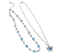 Vestamore Blue Butterfly Double-Layered Necklace, Copper and Acrylic with Zircon, Adjustable 16 in to 19.7 in Chain, Austrian Crystal Accents, Gift for Birthdays, Anniversaries, Special Celebrations