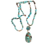 Vestamore Boho Long Necklace, Water Drop & Hexagon Pendant, 33.85-34.64 In, Emperor Stone & Natural Stone, Handmade