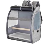 Vestamore Breathable Parrot Backpack For Cockatiel Pigeons, Bird Backpack Carrier With Mesh Window, Gray Pet Travel Cage, Large Space Portable Bird Cage With Removable Perch & Tray, 12.2 X 9.6 X 15 In