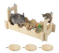 Vestamore Chinchilla Wooden Bridge and Platform, Hamster Cage Suspension Bridge with Upper Hideout and Lower Step Platforms, Wood Habitat Toy for Squirrel Guinea Pig Little Ferret, Easy Assembly