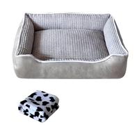 Vestamore Fully Washable Dog Bed with Blanket, Gray 19.7 X 15.7 X 7.9 in Suede & Pp Cotton, Cozy Box Shape and Raised Edges