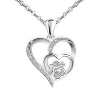 Vestamore Heart Necklace for Women, Double Cubic Zirconia Pendant on a Clavicle Chain, Silver Copper Jewelry, 0.87 x 0.91 in Charm, 0.2 oz, Korean-European Style