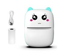 Vestamore Inkless Printer, Student Mobile Error Printing Tool, Cat Design Compact Wireless Printer, USB Wire and Roll of Thermal Paper, Sky Blue Includes