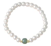 Vestamore Jade Pearl Bracelet for Women, 6.8 in Natural Beaded Bracelet with Pearls, Hetian Jade Bead, Two Gold Accent Beads, Handcrafted Design, Flexible Elastic Cord, Lightweight 8.8 g Gift Choice