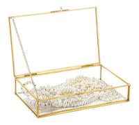 Vestamore Rectangle Glass Jewelry Box, Vintage Keepsake Organizer With Gold Frame, 8.7 X 5.3 X 1.8 Inches, Display Box For Cards And Trinkets