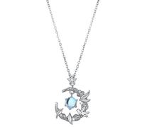 Vestamore S925 Silver Crescent Moon Necklace for Women with Blue Zircon and Moonstone, Half Moon Pendant with Bird Feather Details, Adjustable Chain, Gift Box, Certificate Included, Gift Ready