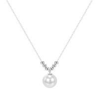 Vestamore Silver Pearl Necklace for Women, s925 Sterling Silver Chain with Artificial Pearl, Adjustable 16 to 18 in Length, Modern Jewelry for Various Occasions, Accented with Three Silver Beads