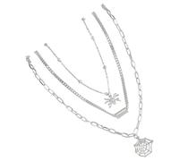 Vestamore Spider Web Layered Necklace for Women, Silver Chain with Spider Pendants, Y2K E-Girl Aesthetic Jewelry, Goth Hip Hop Style Accessory for Girls