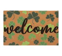 Vestamore St Patricks Day Door Mat, Welcome Mat with Green Shamrock Clover Decorative Design, Non Slip Crystal Velvet Home Indoor Outdoor Doormat for Porch and Bathroom, Brown Base