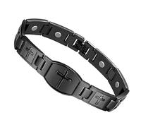 Vestamore Titanium Steel Bracelet with Cross Pattern for Christian Men, Strong Attachment Therapy Design, 8.7 in (22 cm), Black Finish, Masculine Faith Jewelry Accessory