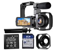 Vestamore Video 4K Camera Camcorder 56Mp Digital Recorder Microphone 128G Card Handheld Stabilizer Lens Hood 18X Zoom Tripod Ir Night Vision 3 Touch Screen 2 Batteries