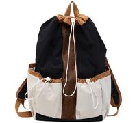 Vestamore Women'S Travel Bag Handbag, Black Letter Lightweight Fabric Hiking Backpack With Drawstring, 17.7 In Color Block Rucksack For Outdoor
