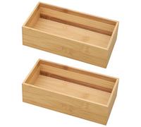 Vestamore Wooden Storage Box Set, 2 Rectangular Trays, Natural Wood Color, Measures 8.7 X 3.9 X 2 in / 22 X 10 X 5 Cm, Multi-Purpose Organizer for Bathroom and Kitchen Areas