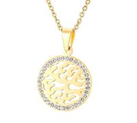 Vestamore Yellow Gold Plated Charm, Refined Rhinestone Inlay, Resilient Stainless Steel Chain, Circular Medallion for Women, Girls, Jewellery Item