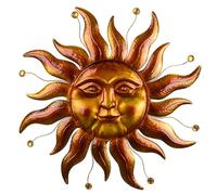 VESTCDF Metal Sun Wall Art Decor Outdoor 26'', Large Gold Sun Wall Decor Garden Metal Art Outside Hanging for Living Room, Bedroom, Fence, Yard, Porch, Balcony and Patio Decorations