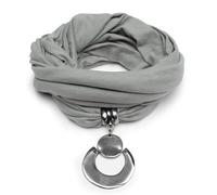 Vestopazzo AL18061 Jewellery Scarf with Crescent Pendant and Round Plate in 100% Recycled Aluminium. Jersey Fabric Colour Light Grey. Handmade Workmanship, Unisex, Cotton, silver