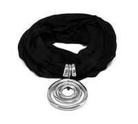 Vestopazzo jewel scarf in black jersey fabric with pendant with 3 concentric circles handmade in 100% recycled aluminum. Nickel tested AL18045, large, aluminium, none