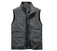 Vests for Men Fishing Quick Dry Vest Jackets with Pockets 2025 Utility Hiking Tactical Waistcoat Sleeveless Outerwear Chaleco para Herramientas(Grey, XXXXL)