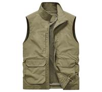 Vests for Men Fishing Quick Dry Vest Jackets with Pockets 2025 Utility Hiking Tactical Waistcoat Sleeveless Outerwear Chalecos De Trabajo para Hombre(Khaki, XL)