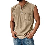 Vests for Men, Fit String Vest, Running Summer Cooling Rugby Cool Henry Collar Loose Beach Muscle Active Sleeveless Work Basketball Gym Muscle Tank Top Men, M Khaki